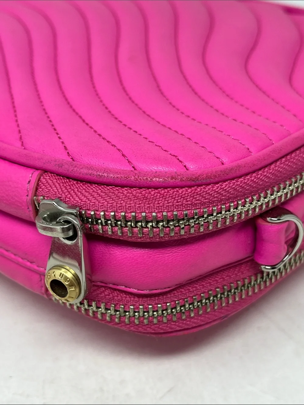 RARE Henri Bendel No. 7 East West Quilted Leather iPad Crossbody Bag - Hot Pink